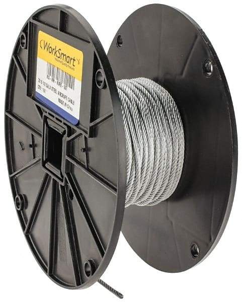 Value Collection - 1/8" Diam, Aircraft Cable - 1,760 Lb Breaking Strength, 7 x 19 Strand Core - Caliber Tooling