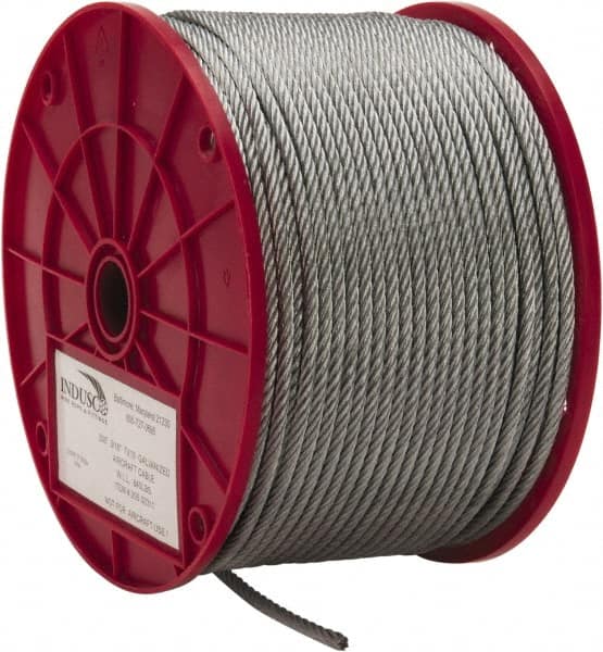 Value Collection - 3/16" Diam, Galvanized Steel Wire Rope - 4,200 Lb Breaking Strength, 7 x 19 Strand Core - Caliber Tooling