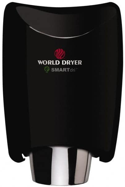 World Dryer - 1250 Watt Black Finish Electric Hand Dryer - 208/230 Volts, 1.8-5.2 Amps, 9-21/64" Wide x 12-1/2" High x 7-5/8" Deep - Caliber Tooling