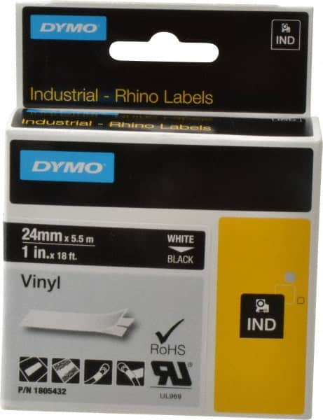 Dymo - 1" Wide x 216" Long, Black Vinyl Label Printer Cartridge - For RHINO 6000, 6500 - Caliber Tooling