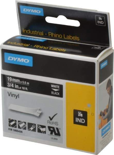 Dymo - 3/4" Wide x 216" Long, Black Vinyl Label Printer Cartridge - For RHINO 4200, 5200, 6000, 6500 - Caliber Tooling