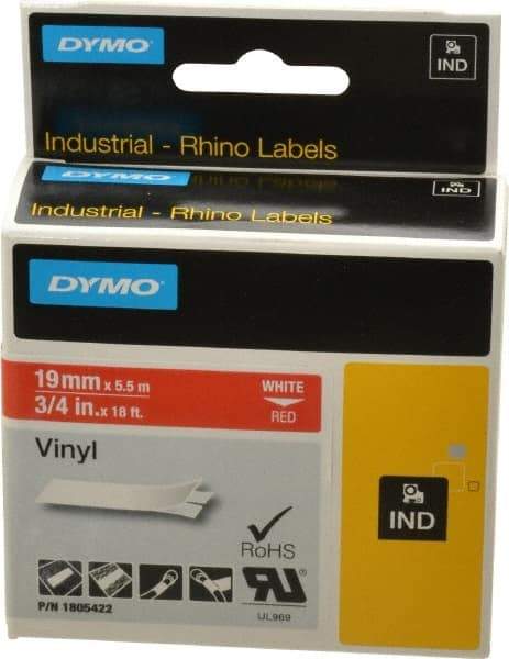 Dymo - 3/4" Wide x 216" Long, Red Vinyl Label Printer Cartridge - For RHINO 4200, 5200, 6000, 6500 - Caliber Tooling