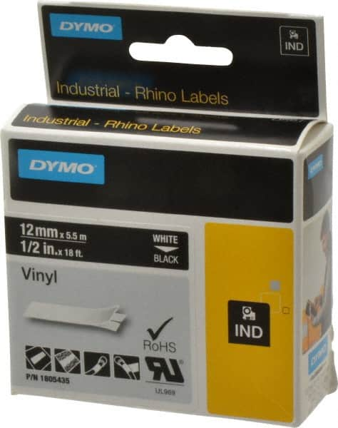 Dymo - 5" Wide x 216" Long, Black Vinyl Label Printer Cartridge - For RHINO 1000, 3000, 4200, 5000, 5200,6000, 6500 - Caliber Tooling