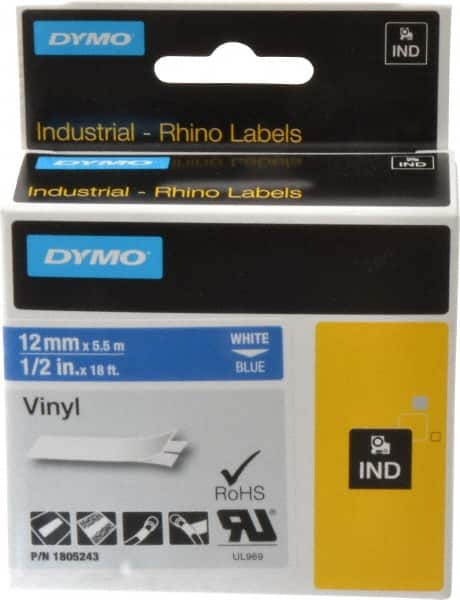 Dymo - 5" Wide x 216" Long, Blue Vinyl Label Printer Cartridge - For RHINO 1000, 3000, 4200, 5000, 5200,6000, 6500 - Caliber Tooling