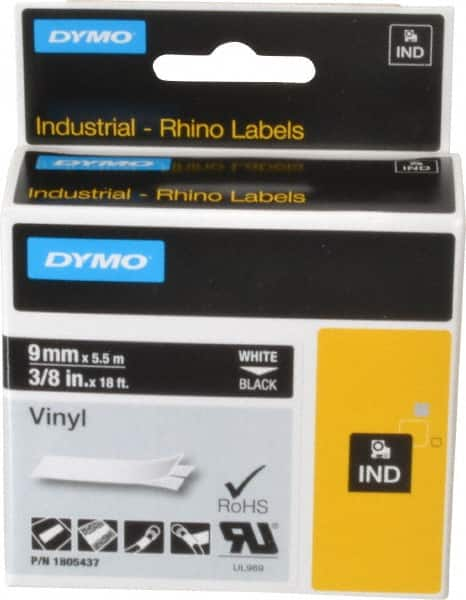 Dymo - 3/8" Wide x 216" Long, Black Vinyl Label Printer Cartridge - For RHINO 1000, 3000, 4200, 5000, 5200,6000, 6500 - Caliber Tooling