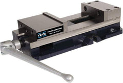 TE-CO - 8" Jaw Width, 11" Jaw Opening Capacity, Horizontal Stationary Machine Vise - Manual Operation, 12,000 Lb Capacity, 1 Station, 24-1/2" Long x 5.51" High x 2-1/4" Deep, 2-1/4" Jaw Height - Caliber Tooling