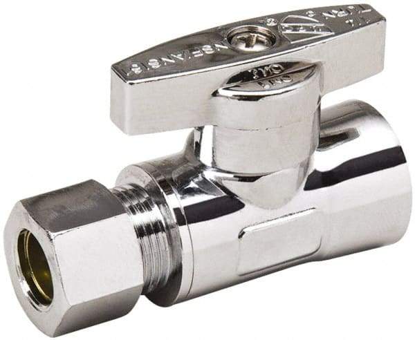 Value Collection - FIP 3/8 Inlet, 125 Max psi, Chrome Finish, Brass Water Supply Stop Valve - 3/8 Compression Outlet, Straight, Chrome Handle, For Use with Any Water Supply Shut Off Application - Caliber Tooling