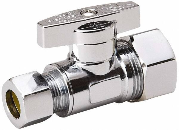 Value Collection - Compression 5/8 Inlet, 125 Max psi, Chrome Finish, Brass Water Supply Stop Valve - 3/8 Compression Outlet, Straight, Chrome Handle, For Use with Any Water Supply Shut Off Application - Caliber Tooling