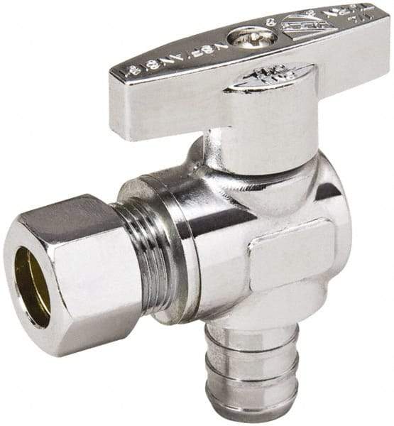 Value Collection - PEX 1/2 Inlet, 125 Max psi, Chrome Finish, Brass Water Supply Stop Valve - 3/8 Compression Outlet, Angle, Chrome Handle, For Use with Any Water Supply Shut Off Application - Caliber Tooling