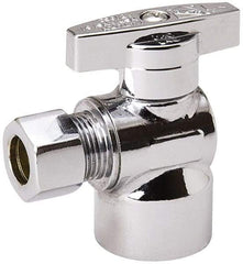 Value Collection - FIP 1/2 Inlet, 125 Max psi, Chrome Finish, Brass Water Supply Stop Valve - 3/8 Compression Outlet, Angle, Chrome Handle, For Use with Any Water Supply Shut Off Application - Caliber Tooling