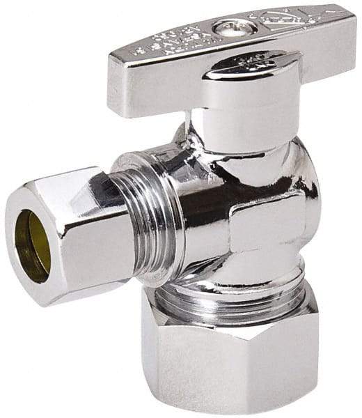 Value Collection - Compression 5/8 Inlet, 125 Max psi, Chrome Finish, Brass Water Supply Stop Valve - 3/8 Compression Outlet, Angle, Chrome Handle, For Use with Any Water Supply Shut Off Application - Caliber Tooling