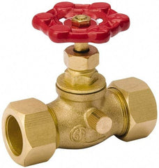 Value Collection - 1/2" Pipe, 125 psi WOG Rating, Brass Stop & Waste Valve - Lobe Type Handle, Comp End Connections, Use with Water, Oil, Air - Caliber Tooling