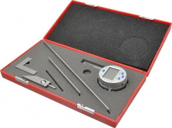 SPI - (1) 360, (2) 180 and (4) 90° Measuring Range, Digital Protractor - 30.00 Resolution per sec, Accuracy Up to 5 per min, 1.5V Battery Included - Caliber Tooling