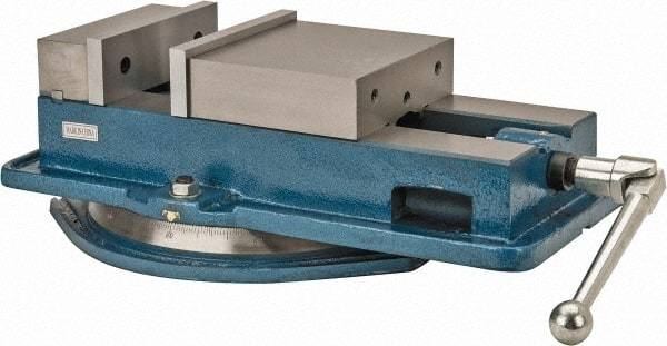 Interstate - 8" Jaw Width, 8-1/4" Jaw Opening Capacity, Horizontal Swivel Machine Vise - Manual Operation, 1 Station, 21-3/4" Long x 5-5/16" High x 2" Deep, 2" Jaw Height - Caliber Tooling