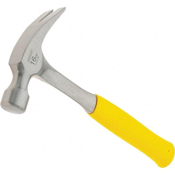 Stanley - 16 oz Head, Curved Claw Hammer - 12.8" OAL, Steel Head, 1.1" Face Diam, Smooth Face, Steel Handle with Grip - Caliber Tooling