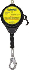 PRO-SAFE - 30' Long, 310 Lb Capacity, Galvanized Steel Cable Self-Retracting Lifeline - 3/16" Diam, Swivel Locking Snap Hook Connector with Load Indicator, Self-Locking Carabiner Connector, Metallic/Black - Caliber Tooling