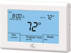 iO HVAC Controls - 41 to 122°F, Heat Pump (3 Heat, 2 Cool), Multi-Stage (2 Heat, 2 Cool), Digital Touchscreen Programmable Thermostat - 24 Volts, 1-1/4" Inside Depth x 3-3/4" Inside Height x 5-3/4" Inside Width, 2 Screw Mount, SPDT Switch - Caliber Tooling