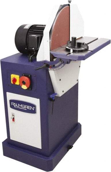 Palmgren - 20" Diam, 1,750 RPM, Single Phase Disc Sanding Machines - 22-11/16" Long Table x 8-1/2" Table Width, 27-3/4" Overall Length x 46-7/16" Overall Height - Caliber Tooling