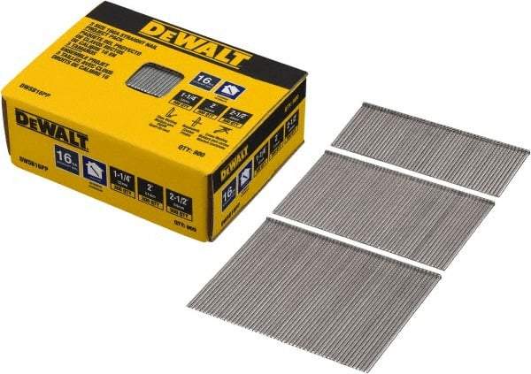 DeWALT - 16 Gauge 2-1/2" Long Finishing Nails for Power Nailers - Steel, Bright Finish, Smooth Shank, Angled Stick Collation, Round Head, Chisel Point - Caliber Tooling