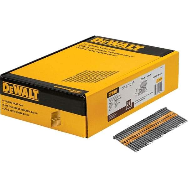 DeWALT - 9 Gauge 3" Long Framing Nails for Power Nailers - Steel, Bright Finish, Smooth Shank, Angled Stick Collation, Round Head - Caliber Tooling