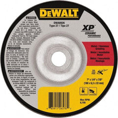 DeWALT - 24 Grit, 7" Wheel Diam, 7/8" Arbor Hole, Type 27 Depressed Center Wheel - Coarse/Medium Grade, Ceramic, N Hardness, 8,700 Max RPM - Caliber Tooling