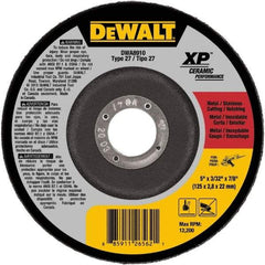 DeWALT - 24 Grit, 5" Wheel Diam, 7/8" Arbor Hole, Type 27 Depressed Center Wheel - Coarse/Medium Grade, Ceramic, N Hardness, 12,200 Max RPM - Caliber Tooling