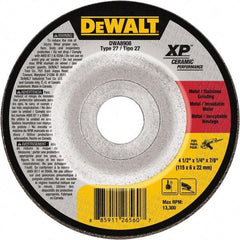 DeWALT - 24 Grit, 4-1/2" Wheel Diam, 7/8" Arbor Hole, Type 27 Depressed Center Wheel - Coarse/Medium Grade, Ceramic, N Hardness, 13,300 Max RPM - Caliber Tooling