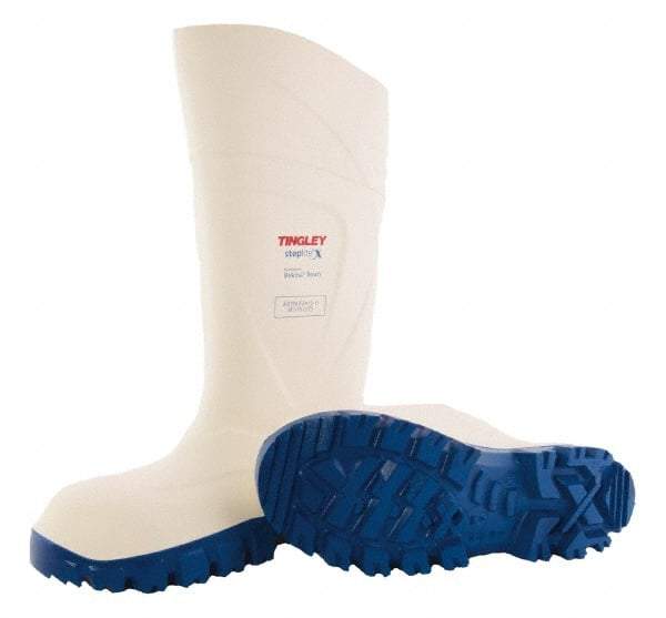 Tingley - Unisex Size 7 Medium Width Steel Knee Boot - White, Blue, Polyurethane Upper, Polyurethane Outsole, 15" High, Pull-On - Caliber Tooling