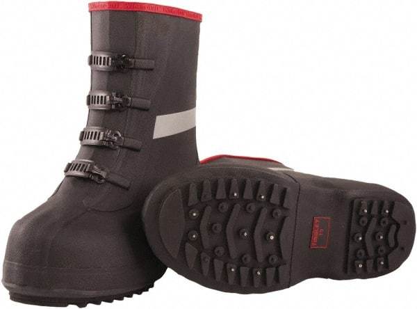 Tingley - Men's 9 (Women's 11) Traction Overboots - 12" High, Plain Toe, Cleated & Studded Sole, Rubber Upper, Black, 100% Liquid Proof, 4 Buckle - Caliber Tooling