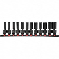 Blackhawk by Proto - 12 Piece 3/8" Drive Deep Well Impact Socket Set - 6 Points, 8mm to 19mm Range, Metric Measurement Standard - Caliber Tooling