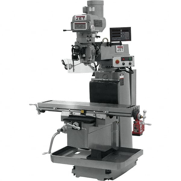 Jet - 54" Table Width x 12" Table Length, Electronic Variable Speed Control, 3 Phase Knee Milling Machine - NST40 Spindle Taper, 5 hp - Caliber Tooling