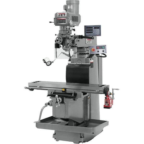 Jet - 54" Table Width x 12" Table Length, Electronic Variable Speed Control, 3 Phase Knee Milling Machine - R8 Spindle Taper, 5 hp - Caliber Tooling