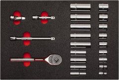 Proto - 22 Piece 3/8" Drive Chrome Finish Deep Well Socket Set - 6 Points, 3/8" to 7/8" Range, Inch Measurement Standard - Caliber Tooling