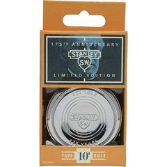 Stanley - 10' x 1/2" 175th Anniversary Tape Measure - 1/16" Graduation, Silver Die-Cast Case - Caliber Tooling