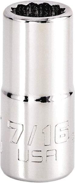 Proto - 7/16", 3/8" Drive, Intermediate Hand Socket - 12 Points, 1-25/32" OAL, Steel, Full Polish Finish - Caliber Tooling