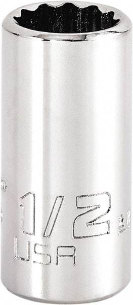 Proto - 1/2", 3/8" Drive, Intermediate Hand Socket - 12 Points, 1-15/64" OAL, Steel, Full Polish Finish - Caliber Tooling