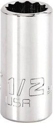 Proto - 1/2", 3/8" Drive, Intermediate Hand Socket - 12 Points, 1-15/64" OAL, Steel, Full Polish Finish - Caliber Tooling