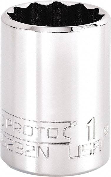 Proto - 1", 3/8" Drive, Intermediate Hand Socket - 12 Points, 1-47/64" OAL, Steel, Full Polish Finish - Caliber Tooling