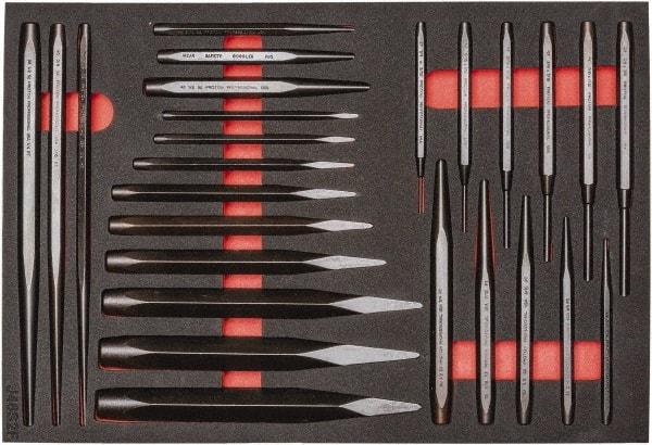 Proto - 26 Piece Diamont Point Chisel, Cold Chisel, Solid, Pin & Center Punch Set - 1/4 to 1-3/16" Chisel, 1/16 to 3/8" Punch - Caliber Tooling