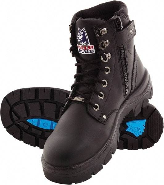 Steel Blue - Men's Size 11 Medium Width Steel Work Boot - Black, Leather Upper, TPU Outsole, 6" High, Lace-Up, Side Zip - Caliber Tooling