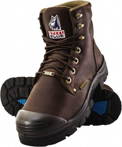 Steel Blue - Men's Size 9 Medium Width Steel Work Boot - Oak, Leather Upper, TPU Outsole, 6" High, Lace-Up - Caliber Tooling