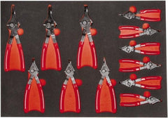 Proto - 12 Piece, 1/4 to 5-7/8" Bore, 1/4 to 5-7/8" Shaft, Convertible Retaining Ring Pliers Set - 0.038 to 0.09" Tip Diam Range, Comes in 23 x 16 Foam Insert - Caliber Tooling