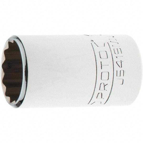 Proto - 1/2" Drive, Standard Hand Socket - 12 Points, 1-3/4" OAL, Steel, Chrome Finish - Caliber Tooling