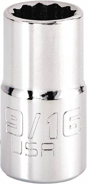 Proto - 9/16", 1/2" Drive, Standard Hand Socket - 12 Points, 1-5/8" OAL, Steel, Chrome Finish - Caliber Tooling