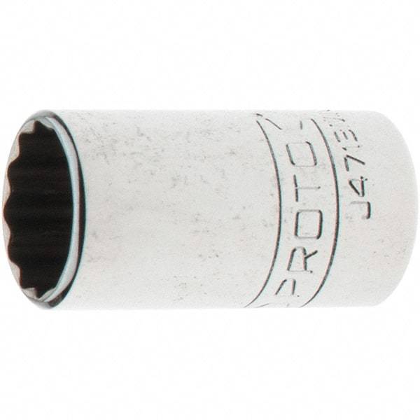 Proto - 1/4" Drive, Standard Hand Socket - 12 Points, 1-17/64" OAL, Steel, Chrome Finish - Caliber Tooling