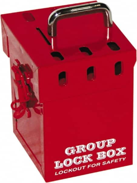 NMC - 10" Deep x 4-1/2" Wide x 6" High, Portable Group Lockout Box - Red, 7 Padlocks - Caliber Tooling