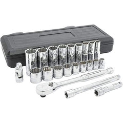 GearWrench - 22 Piece 3/8" Drive Chrome Finish Deep Well Socket Set - 12 Points, 3/8" to 7/8" Range, Inch/Metric Measurement Standard - Caliber Tooling