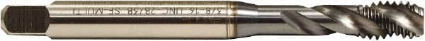 Emuge - 10-32 UNF 3 Flute 2B/3B Bottoming Spiral Flute Tap - HSS-E, TiCN Finish, 2.756" OAL, Right Hand Flute, Right Hand Thread - Caliber Tooling