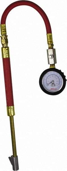 Milton - 0 to 160 psi Dial Straight Foot Dual Head Tire Pressure Gauge - 9' Hose Length, 5 psi Resolution - Caliber Tooling