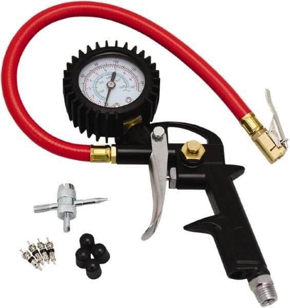 Milton - 0 to 150 psi Dial Easy-Clip Tire Pressure Gauge - 13' Hose Length, 2 psi Resolution - Caliber Tooling